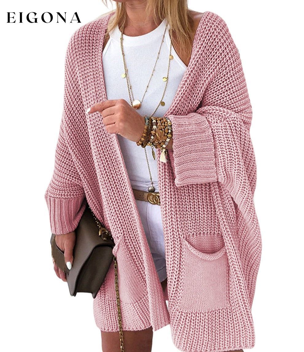 Pink Oversized Fold Over Sleeve Sweater Cardigan Best Sellers cardigan clothes EDM Monthly Recomend Fabric Ribbed Occasion Daily Print Solid Color Season Winter Style Southern Belle