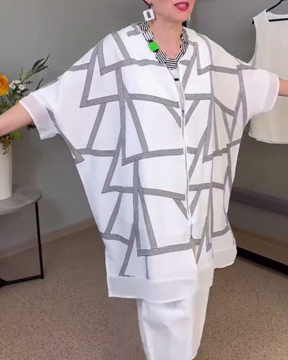 Lässiger Mantel mit Fledermausärmeln und Print