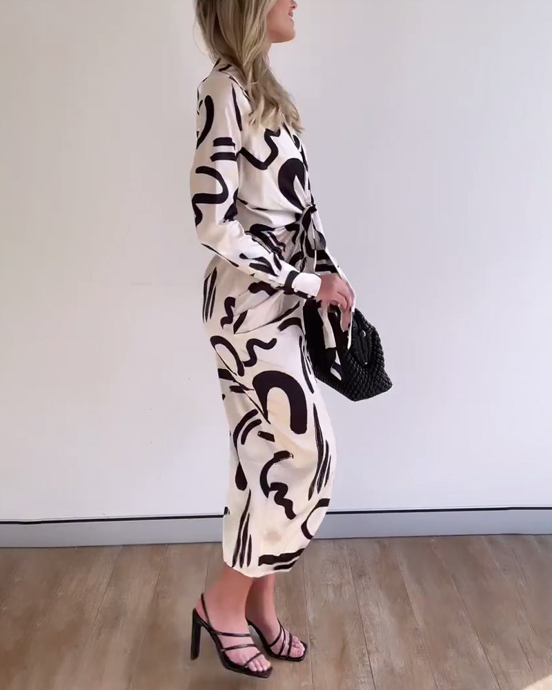 Fashion printed strappy long sleeve slit dress 2023 f/w casual dresses spring