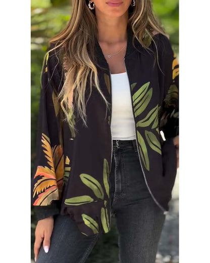 Long Sleeve Printed Zipper Coat