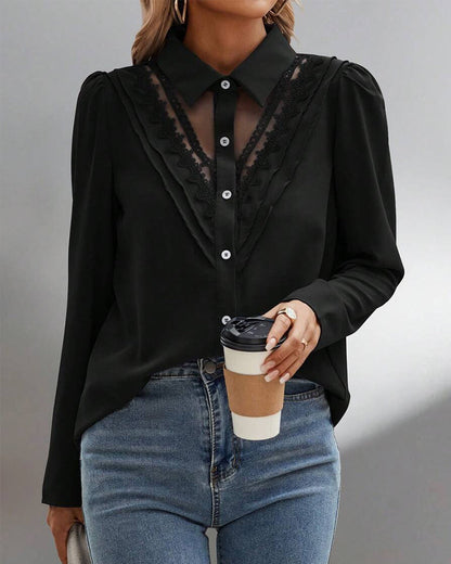 Puff Sleeve Lace Patchwork Blouse