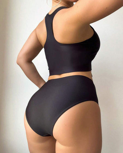 Ärmelloser, bedruckter Triangel-Badeanzug