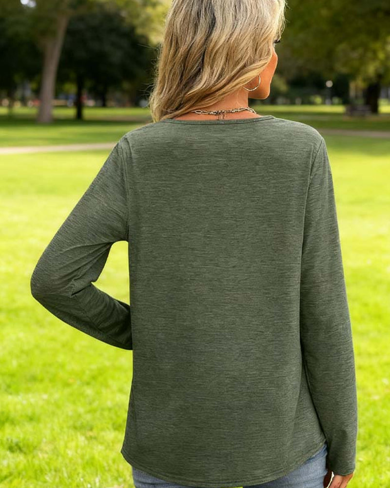 Elegant V-Neck Top With Long Sleeves For Women