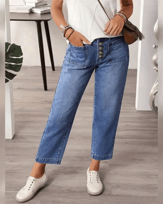 Solid-Color Pocket Button-Fly Jeans