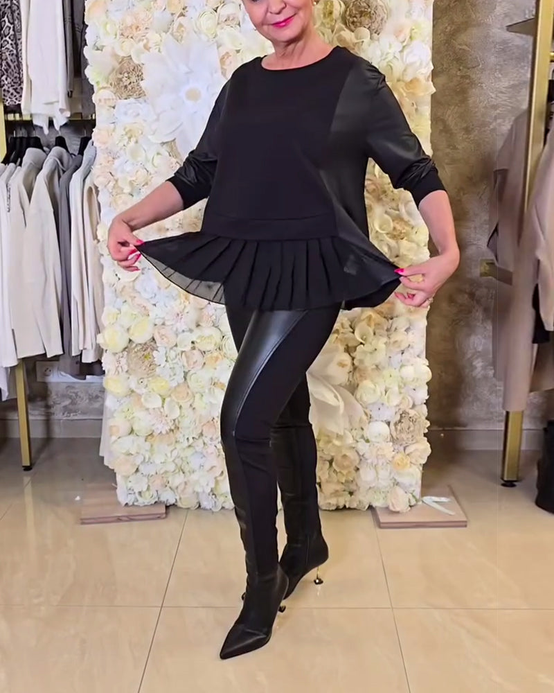 Solid Color Patchwork Long-Sleeved Sweatshirt