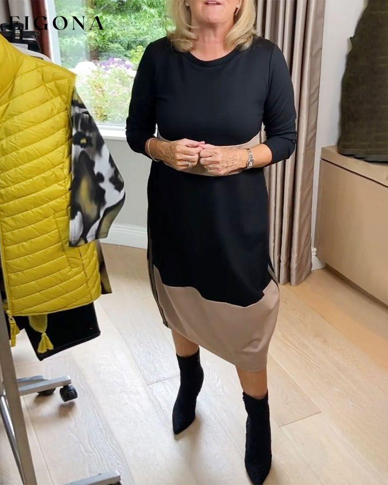 Round neck color block casual dress 2023 f/w 23BF casual dresses Clothes Dresses spring