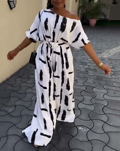 Jumpsuit mit weitem Bein und Tintendruck