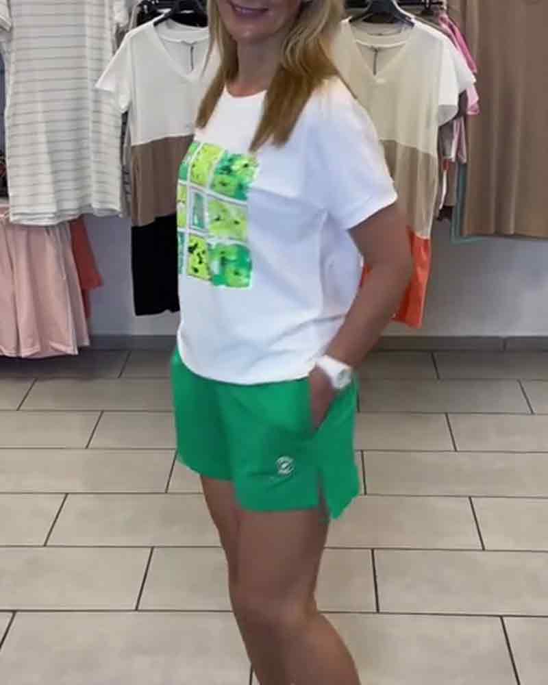 Lässiges, bedrucktes Shorts-Set mit mittelhohem Bund