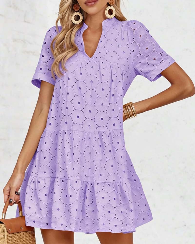Hollow V-Neck Short-Sleeved Dress