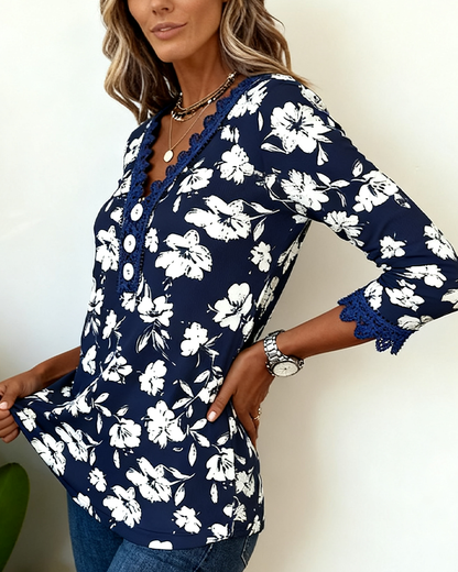 Solid Color V-Neck Long-Sleeved Top