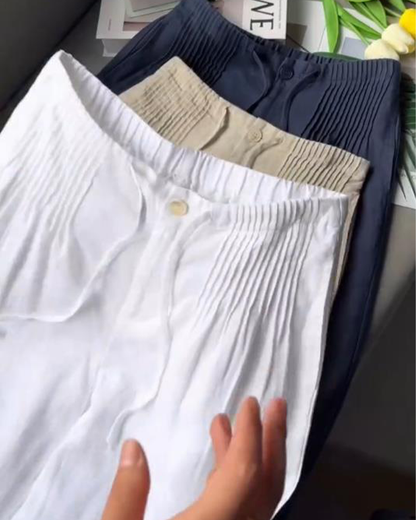 Drawstring Solid Color Pleated Casual Pants