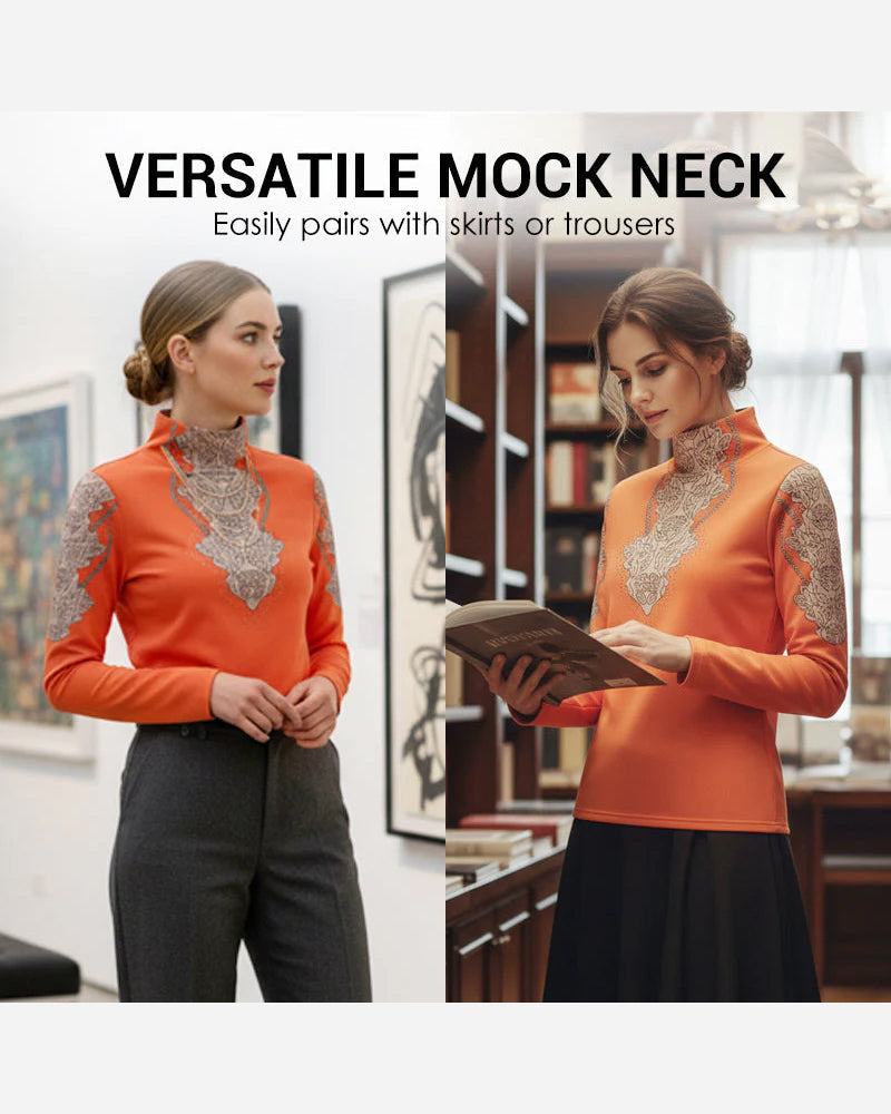 Elegant Printed Fitted Women's Stand Collar Top