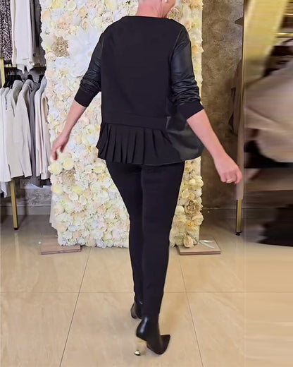 Solid Color Patchwork Long-Sleeved Sweatshirt