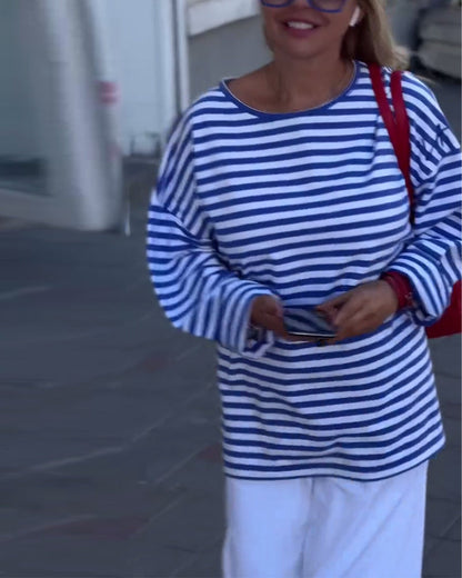 Lässiges gestreiftes Langarm-Top
