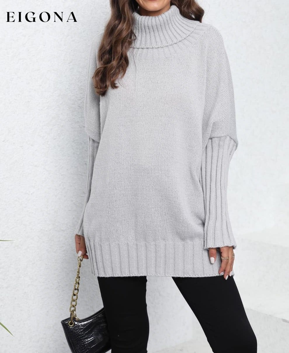 Turtle Neck Long Sleeve Ribbed Sweater Light Gray One Size clothes O & Y.M Ship From Overseas trend