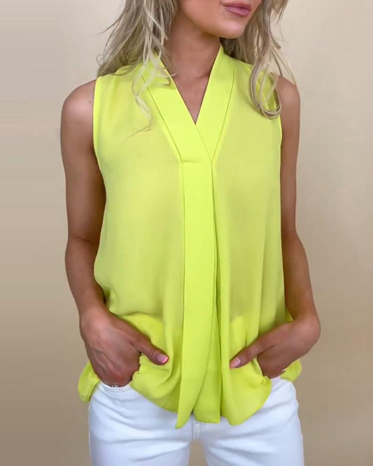 Casual solid color V-neck tank top