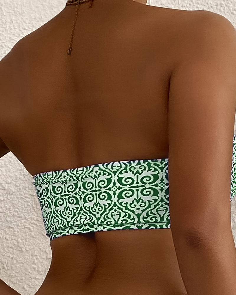 Zweiteiliger Bandeau-Bikini mit Blumenmuster