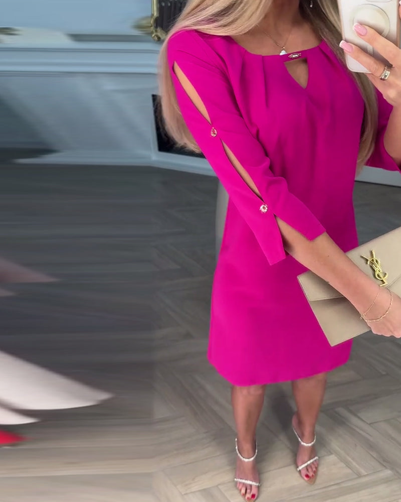 Elegante abito dritto in tinta unita con scollo a V