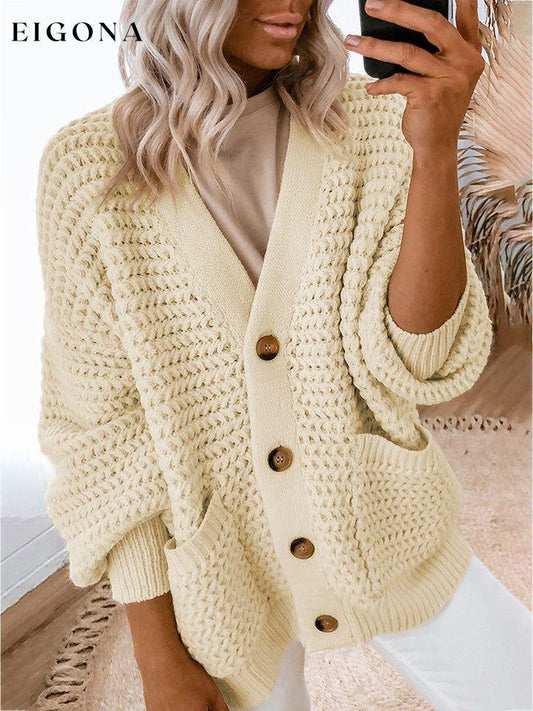 V-Neck Long Sleeve Cardigan Cream clothes Ship From Overseas SYNZ trend