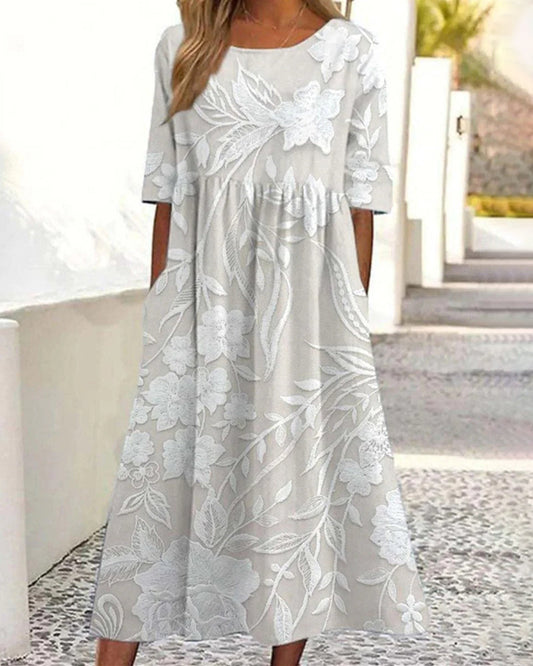 Swing-Kleid mit Rundhalsausschnitt und Blumenmuster