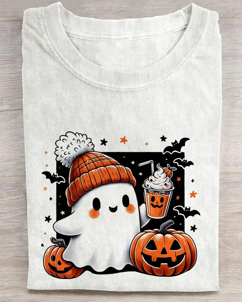 Halloween Cute Ghost Casual Print T-shirt 2024 f/w halloween spring summer t-shirts