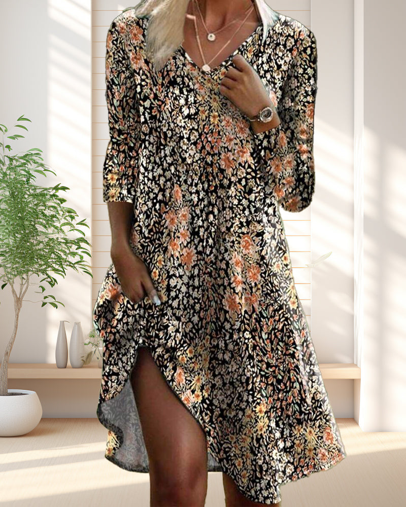 Long Sleeve Floral Elegant Dress