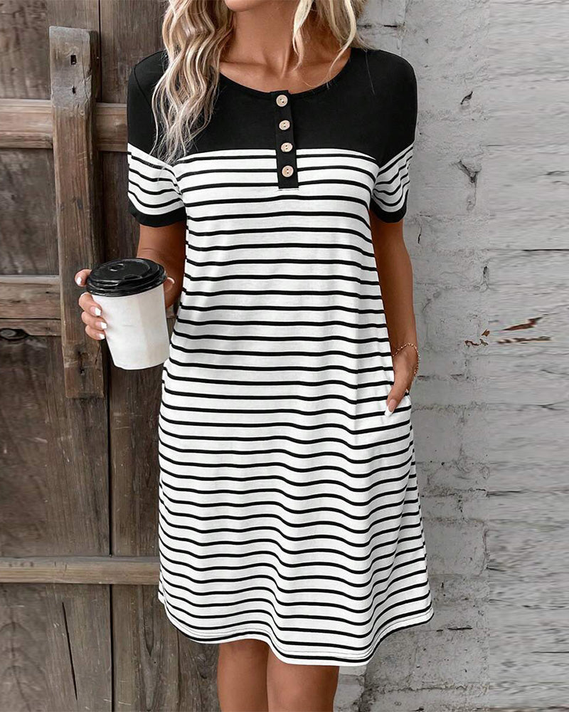 Abito dritto casual a righe a contrasto