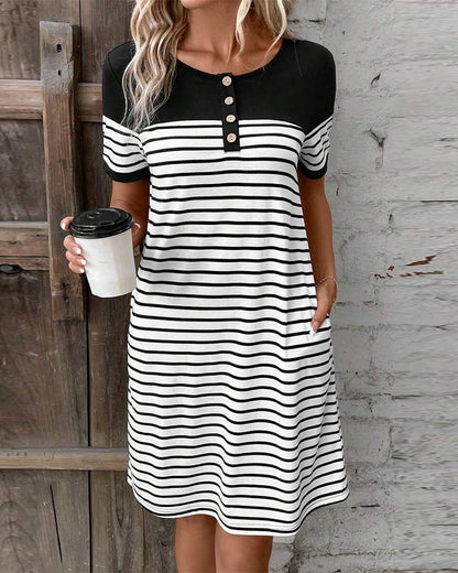 Abito dritto casual a righe a contrasto