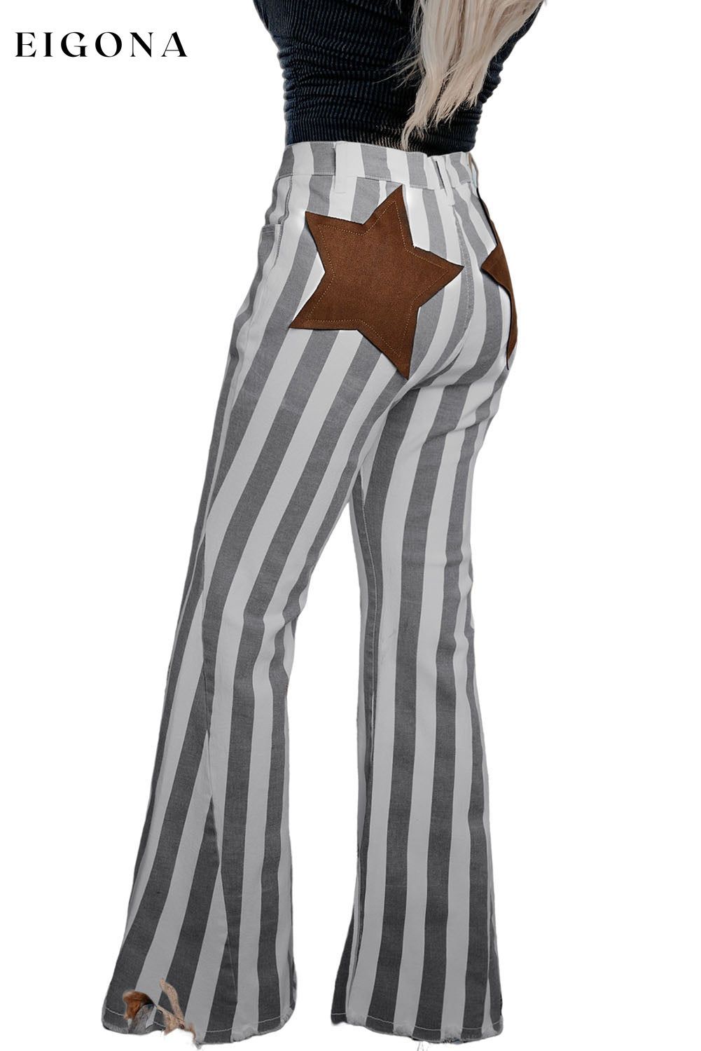Stripe Star Embellished Western Flare Jeans All In Stock bottoms clothes high waisted wide jeans jeans Occasion Rock & Music Print Stripe Season Spring Style Western