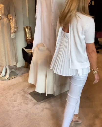 Pleated Round Neck Solid Color Top