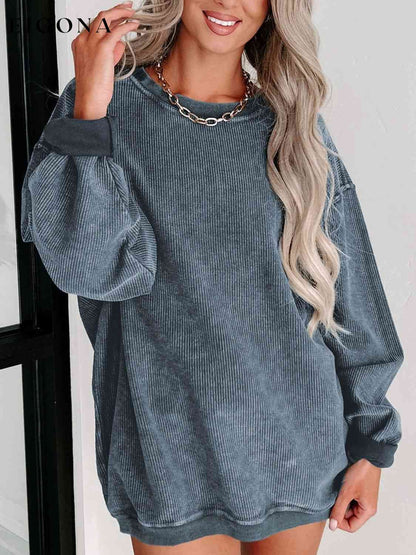 Round Neck Dropped Shoulder Washed Out Casual Sweatshirt clothes Ship From Overseas sweater sweaters SYNZ