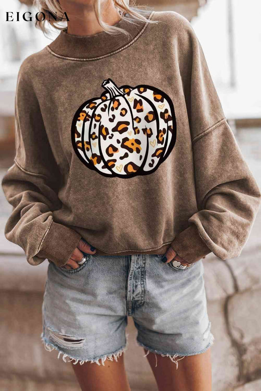 Round Neck Dropped Shoulder Pumpkin Graphic Sweatshirt Mocha clothes halloween sweaters Ship From Overseas SYNZ