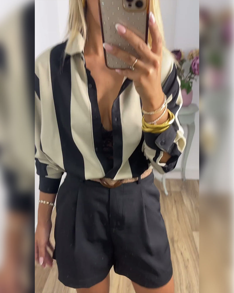 Camicia a righe a maniche lunghe con risvolto
