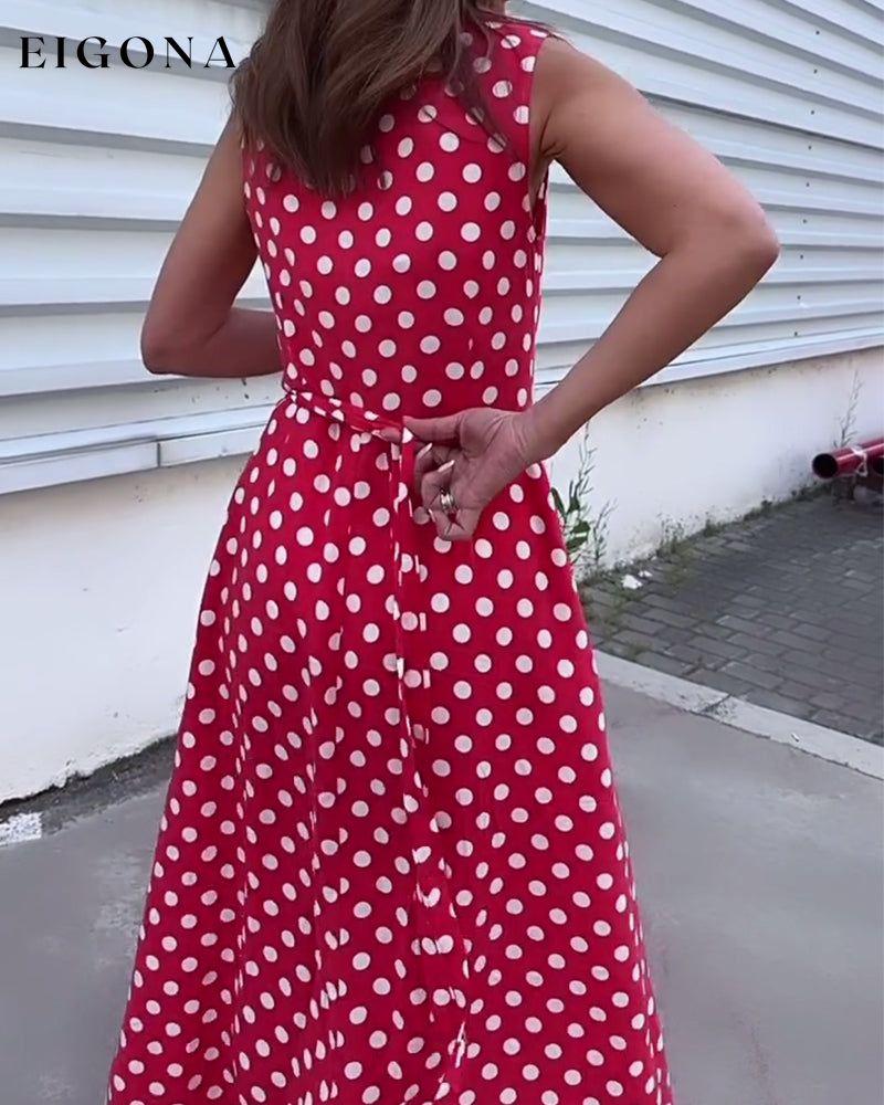 Lapel sleeveless polka-dot dress casual dresses summer vacation dresses