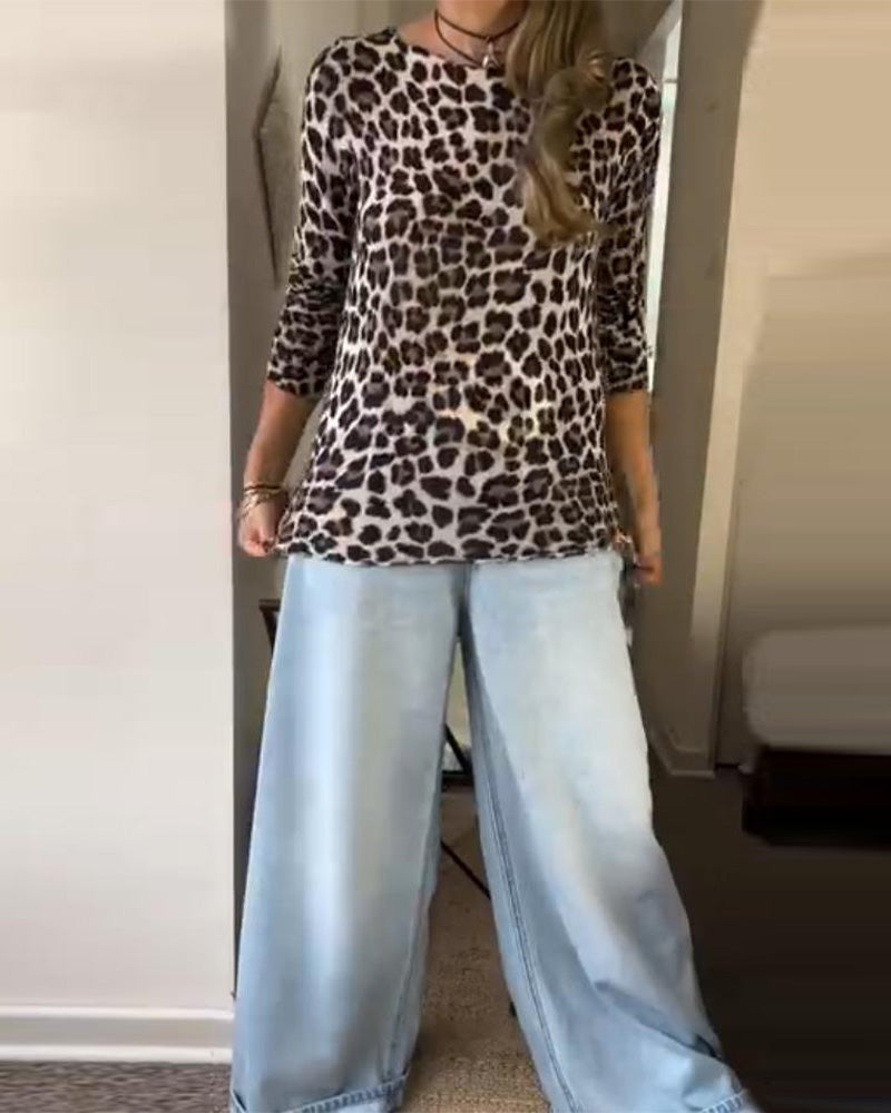 Vintage High-Stretch Leopard Print Base Layer Top