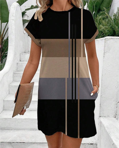 Modisches, lässiges Kleid mit Rundhalsausschnitt und Print