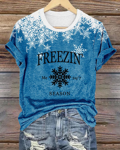 Women's Christmas I'm cold print casual T-shirt