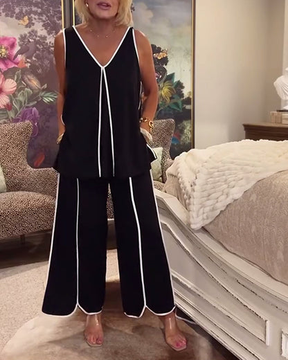 Casual Temperament Sleeveless V-neck Two-piece Sets