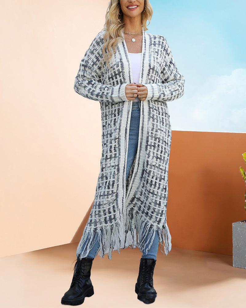 Gentle temperament fringed long cardigan 2024 f/w cardigans