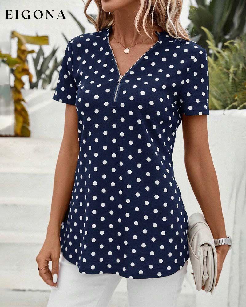 Polka dot zippered blouse blouse spring summer zip