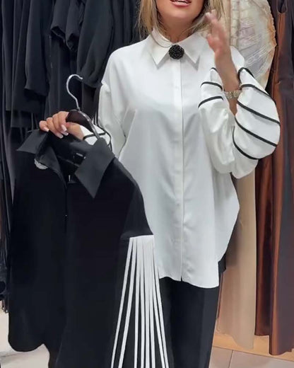 Contrast Line Long-Sleeved Shirt