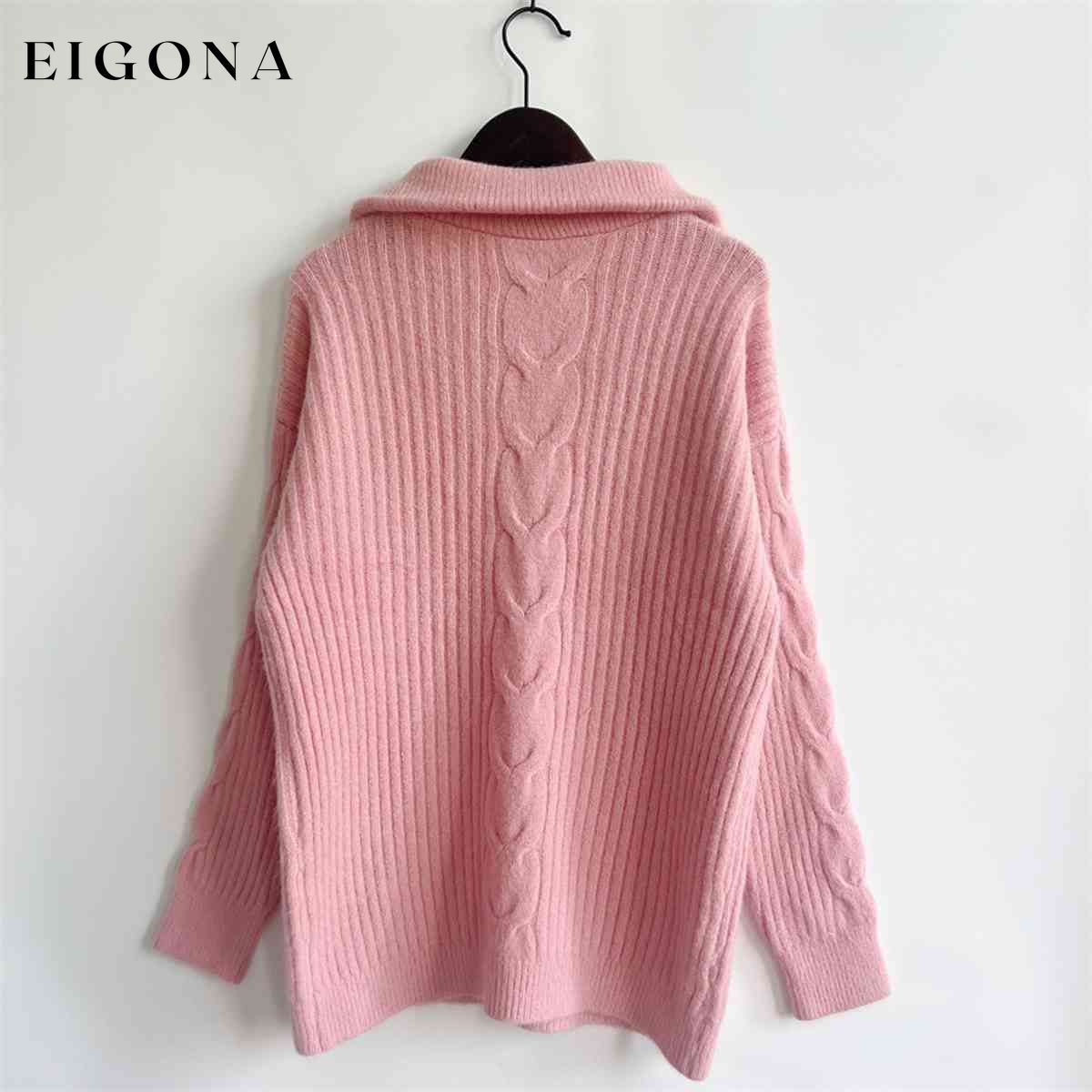 Ribbed Half Zip Long Sleeve Sweater clothes S.X Ship From Overseas