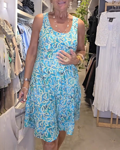 Sleeveless Suspender Loose Printed Dress