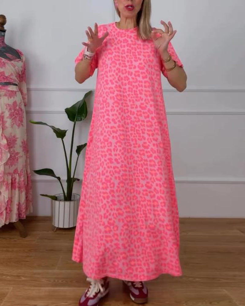 Abito a maniche corte con stampa leopardata