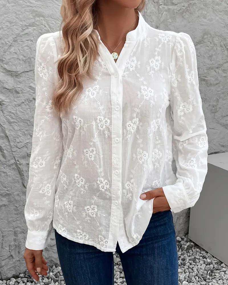 Einfarbiges Langarmhemd mit V-Ausschnitt