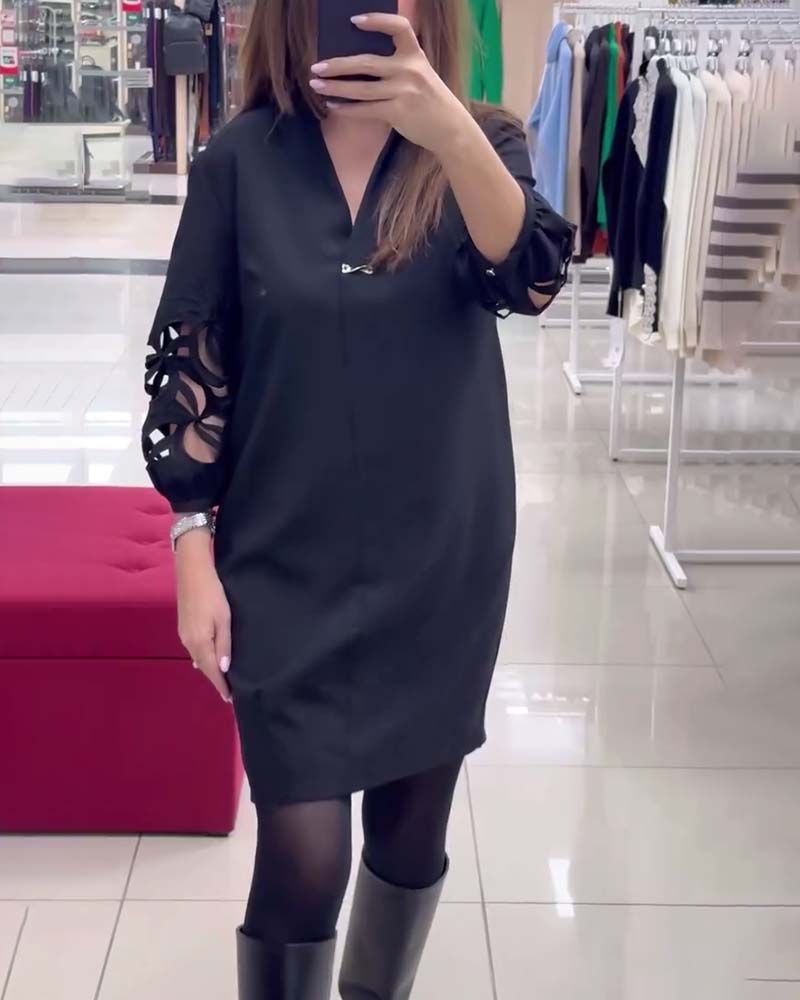 V-Neck Lantern Sleeve Hollow Dress 2024 f/w casual dresses