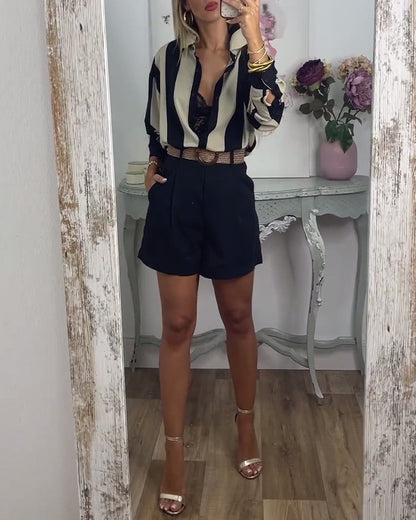 Camicia a righe a maniche lunghe con risvolto