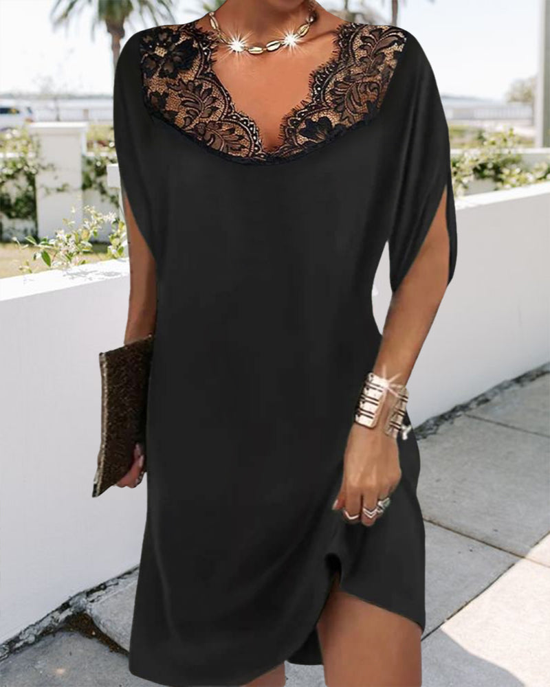 Slit sleeve lace solid color dress casual dresses party dresses summer