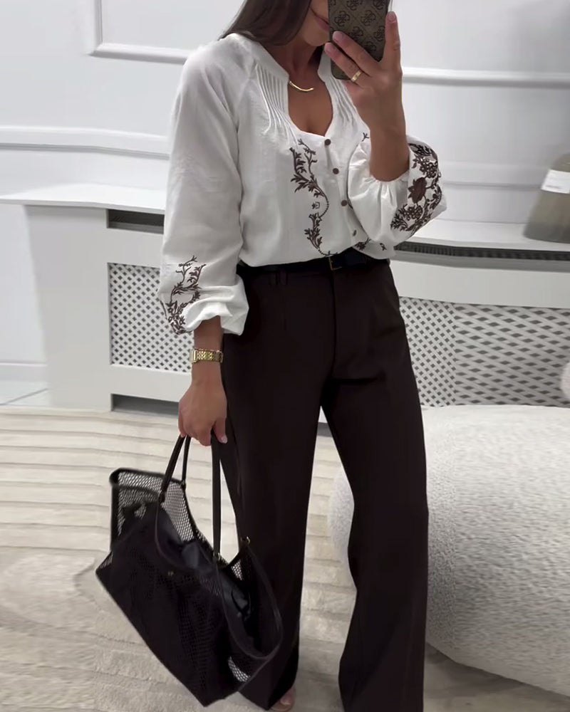 Bluse mit ethnischem Stickerei-Print