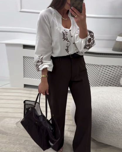 Bluse mit ethnischem Stickerei-Print